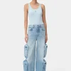 AMIRI Jersey | Tees>WOMEN'S STACKED RIBBED TANK Cerulean