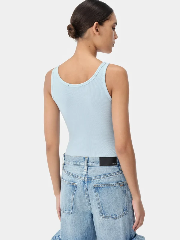 AMIRI Jersey | Tees>WOMEN'S STACKED RIBBED TANK Cerulean