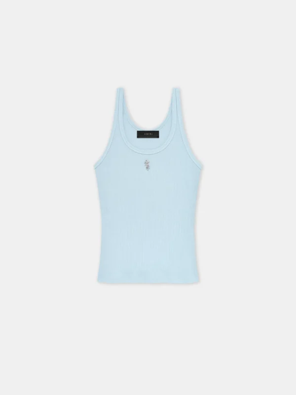 AMIRI Jersey | Tees>WOMEN'S STACKED RIBBED TANK Cerulean