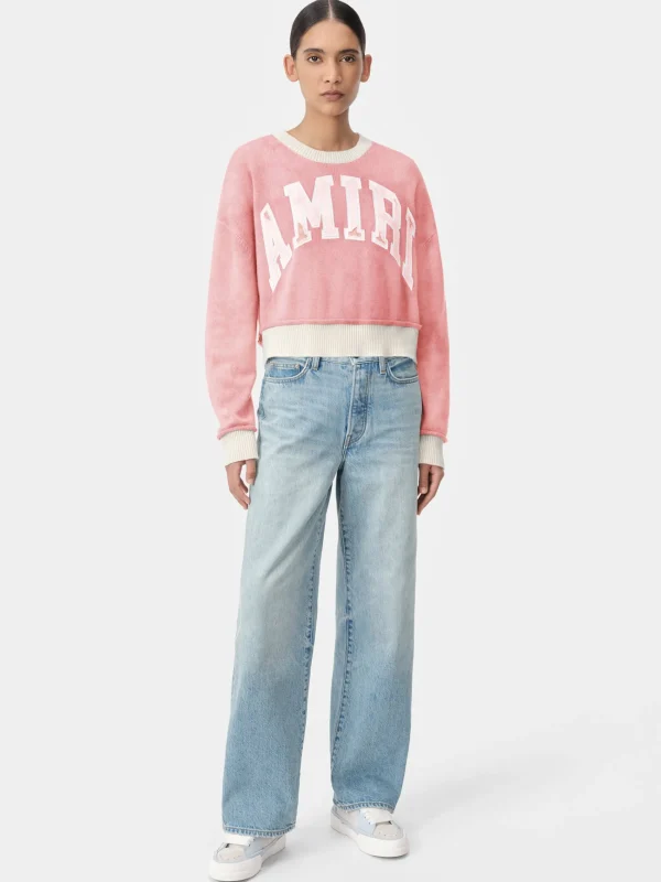 AMIRI Knitwear | Sweatshirts>WOMEN'S VINTAGE CASHMERE CREW Flamingo Pink
