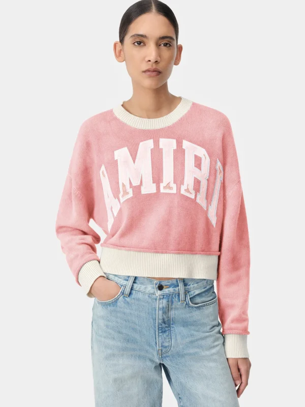 AMIRI Knitwear | Sweatshirts>WOMEN'S VINTAGE CASHMERE CREW Flamingo Pink