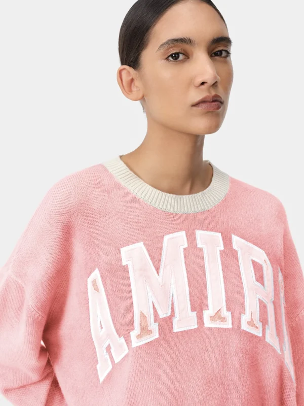 AMIRI Knitwear | Sweatshirts>WOMEN'S VINTAGE CASHMERE CREW Flamingo Pink