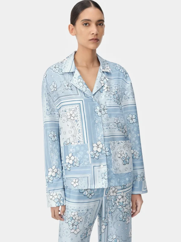 AMIRI Shirts>WOMEN'S BANDANA FLORAL PJ SHIRT Cerulean