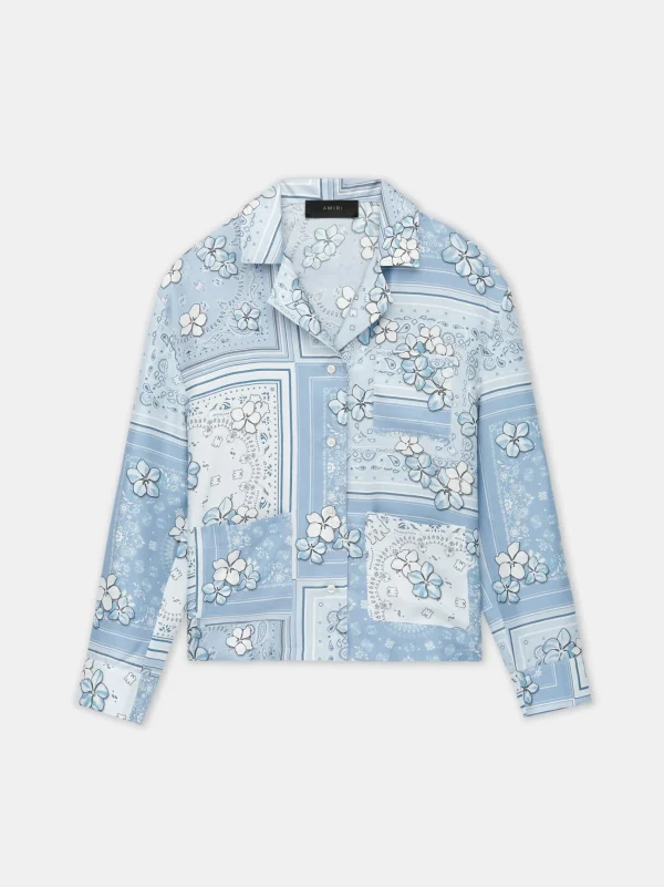 AMIRI Shirts>WOMEN'S BANDANA FLORAL PJ SHIRT Cerulean
