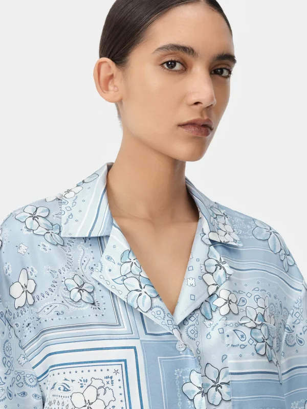 AMIRI Shirts>WOMEN'S BANDANA FLORAL PJ SHIRT Cerulean