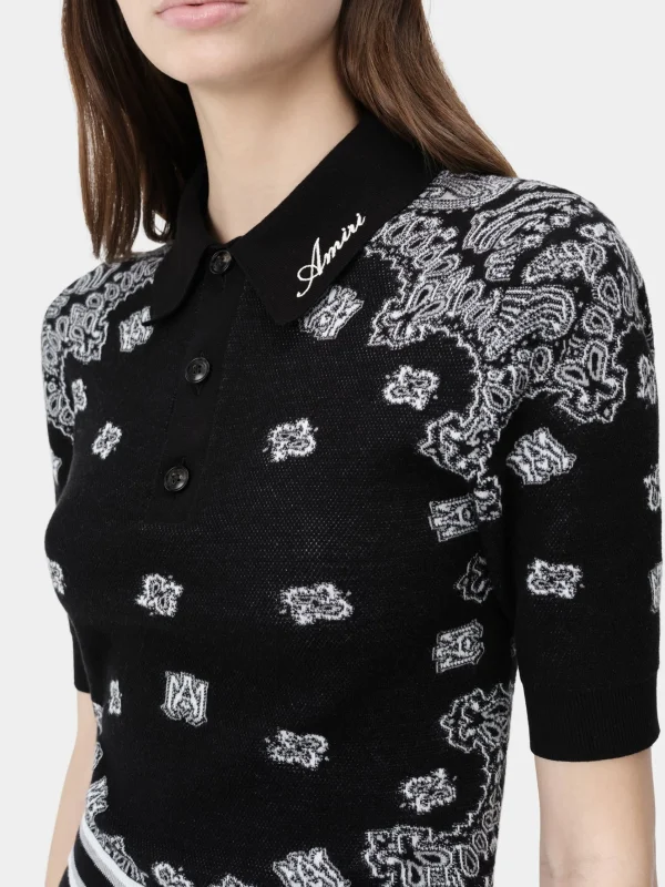 AMIRI Knitwear | Shirts>WOMEN'S BANDANA POLO BLACK