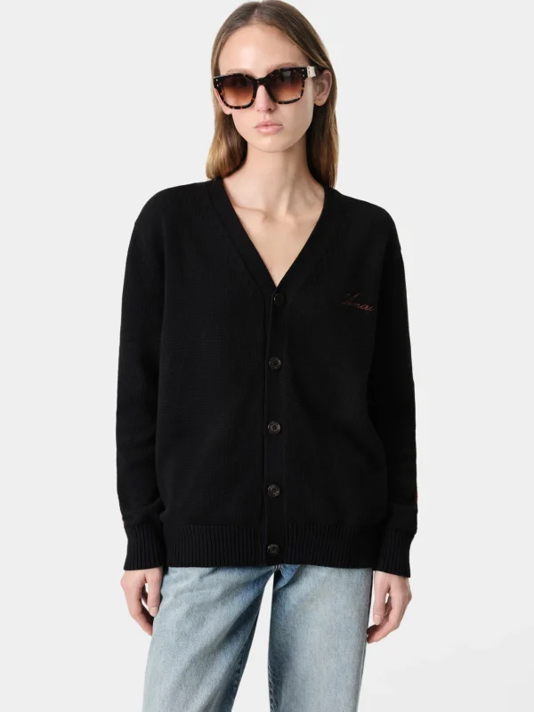 AMIRI Knitwear>WOMEN'S BONES CARDIGAN BLACK