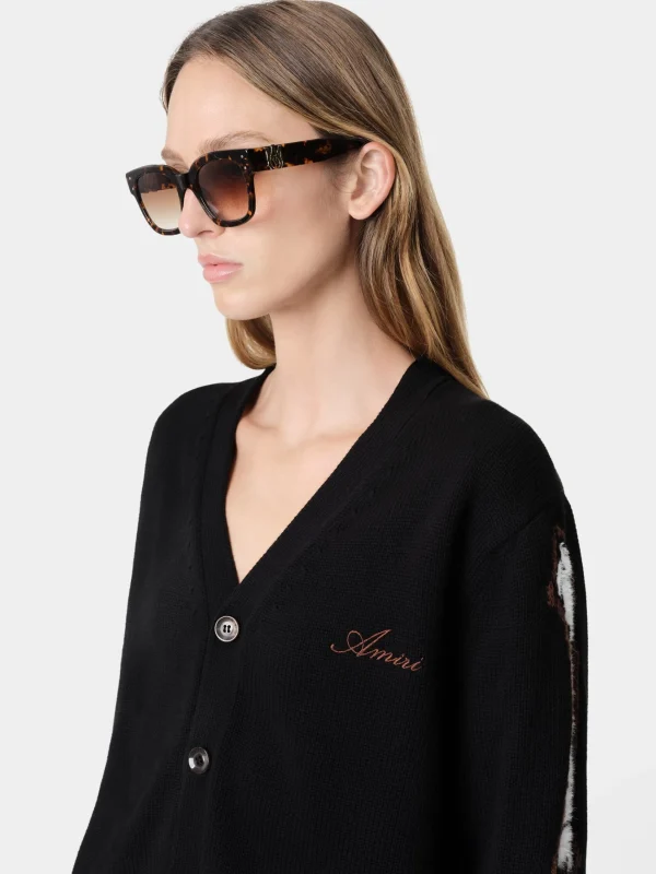 AMIRI Knitwear>WOMEN'S BONES CARDIGAN BLACK