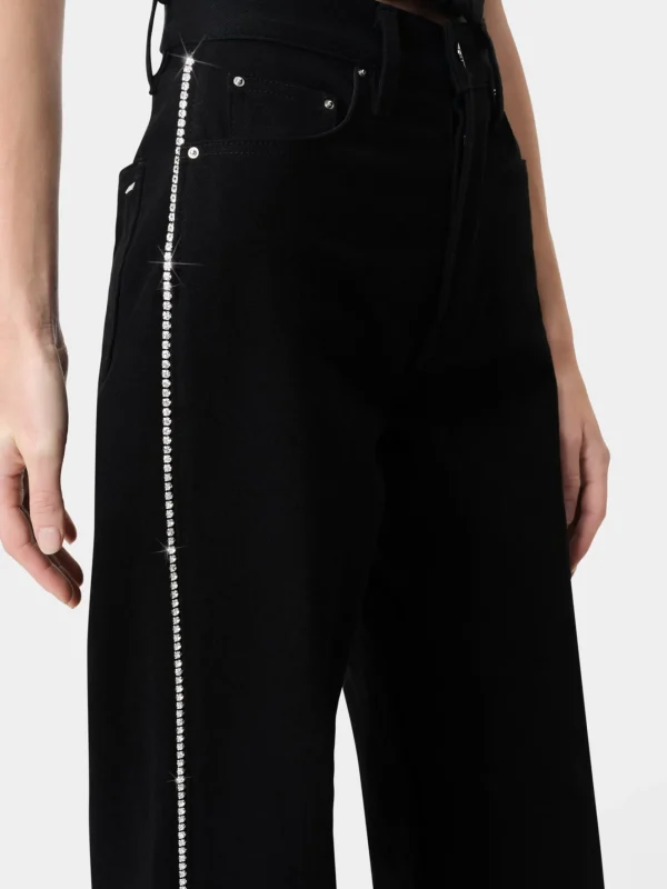 AMIRI Denim>WOMEN'S CRYSTAL STRIPE WIDE STRAIGHT BLACK OD