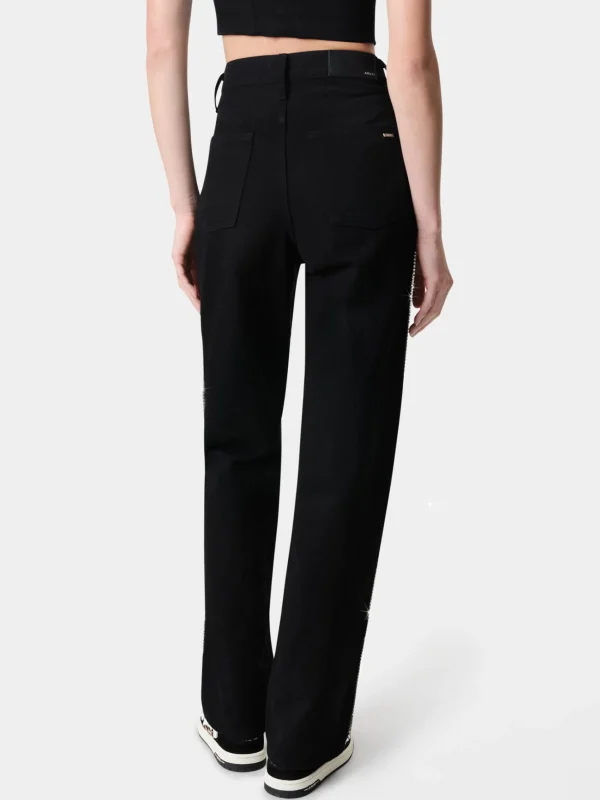 AMIRI Denim>WOMEN'S CRYSTAL STRIPE WIDE STRAIGHT BLACK OD