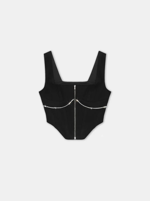 AMIRI Denim>WOMEN'S CRYSTAL TRIMMED CORSET TOP BLACK OD