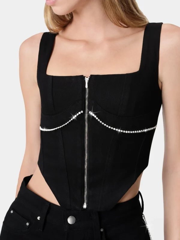 AMIRI Denim>WOMEN'S CRYSTAL TRIMMED CORSET TOP BLACK OD