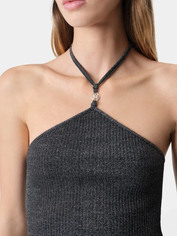 AMIRI Knitwear | Shirts>WOMEN'S LUREX HALTER TOP BLACK
