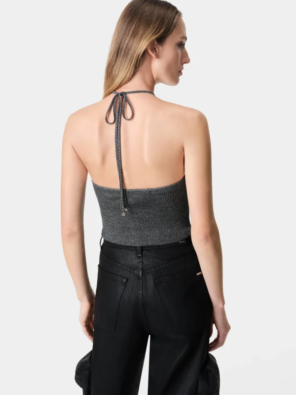 AMIRI Knitwear | Shirts>WOMEN'S LUREX HALTER TOP BLACK