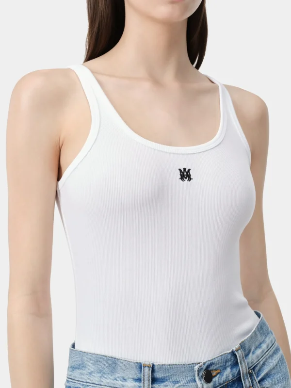 AMIRI Jersey | Tees>WOMEN'S MA EMBROIDERED RIBBED TANK White