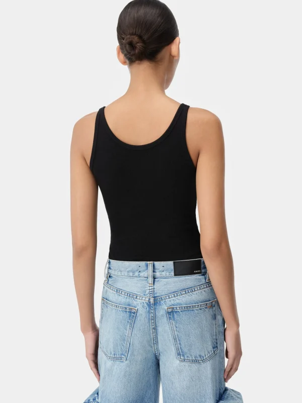 AMIRI Jersey | Tees>WOMEN'S MA EMBROIDERED RIBBED TANK BLACK