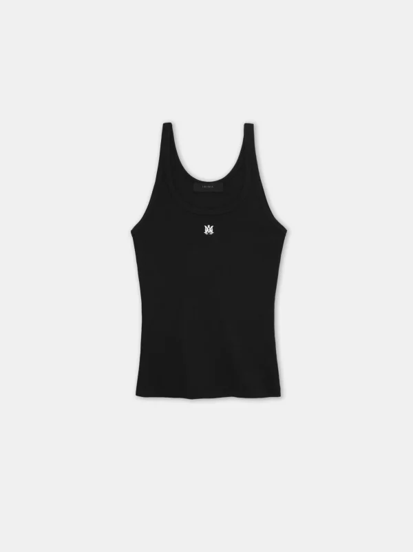 AMIRI Jersey | Tees>WOMEN'S MA EMBROIDERED RIBBED TANK BLACK