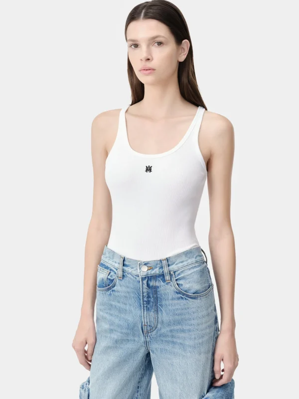 AMIRI Jersey | Tees>WOMEN'S MA EMBROIDERED RIBBED TANK White