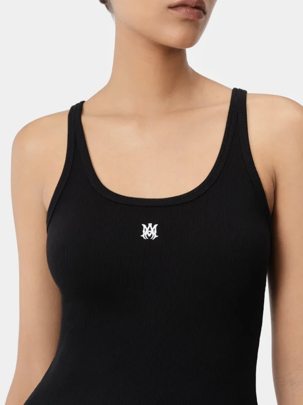 AMIRI Jersey | Tees>WOMEN'S MA EMBROIDERED RIBBED TANK BLACK