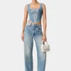 AMIRI Denim>WOMEN'S MA QUAD CORSET TOP CLASSIC MID INDIGO