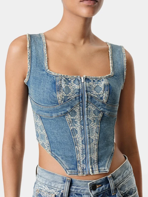 AMIRI Denim>WOMEN'S MA QUAD CORSET TOP CLASSIC MID INDIGO