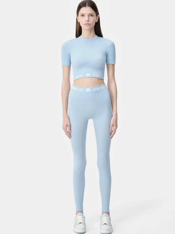 AMIRI Activewear>WOMEN'S MA RIBBED SEAMLESS S/S TOP Cerulean