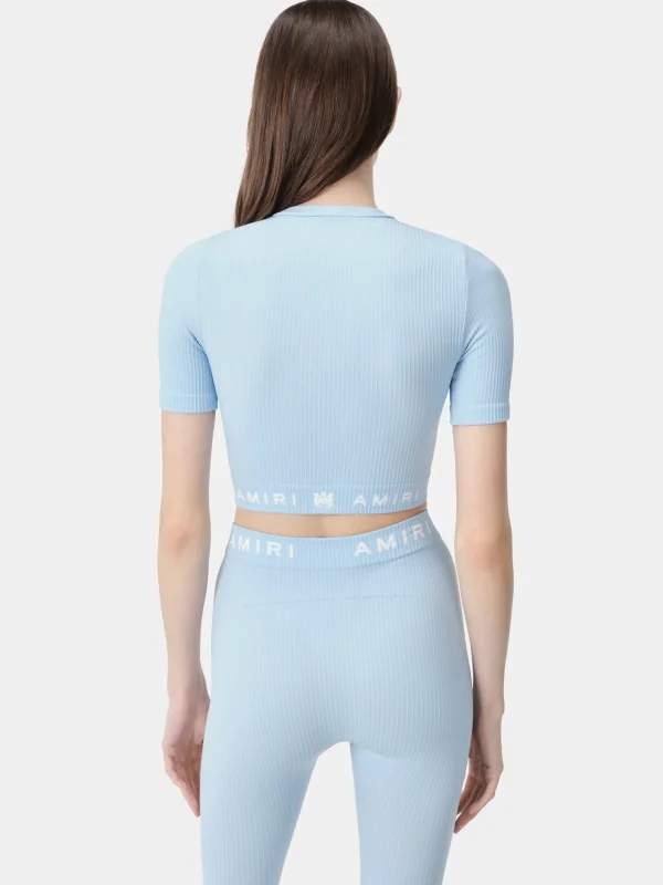 AMIRI Activewear>WOMEN'S MA RIBBED SEAMLESS S/S TOP Cerulean