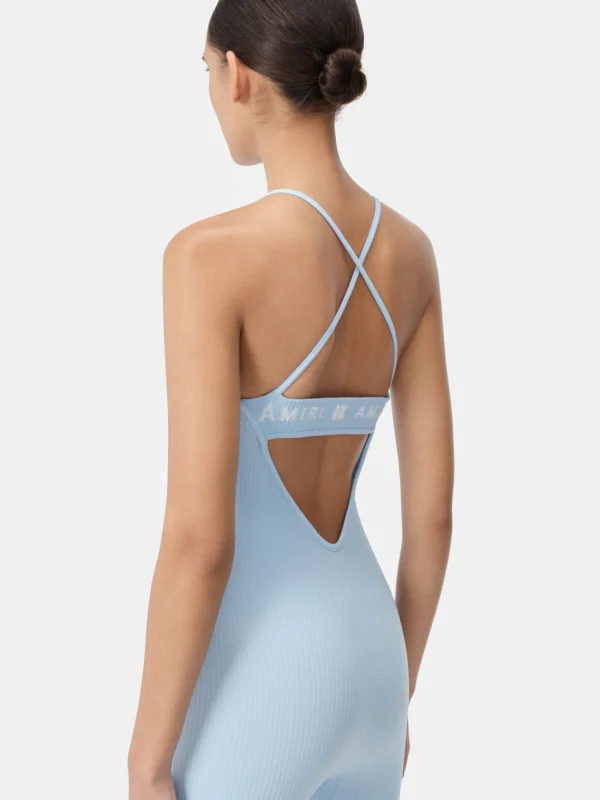 AMIRI Activewear>WOMEN'S MA RIBBED SEAMLESS ROMPER Cerulean