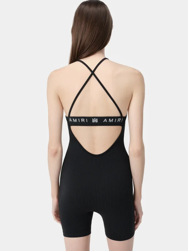 AMIRI Activewear>WOMEN'S MA RIBBED SEAMLESS ROMPER BLACK