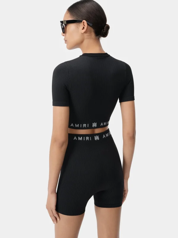 AMIRI Activewear>WOMEN'S MA RIBBED SEAMLESS S/S TOP BLACK