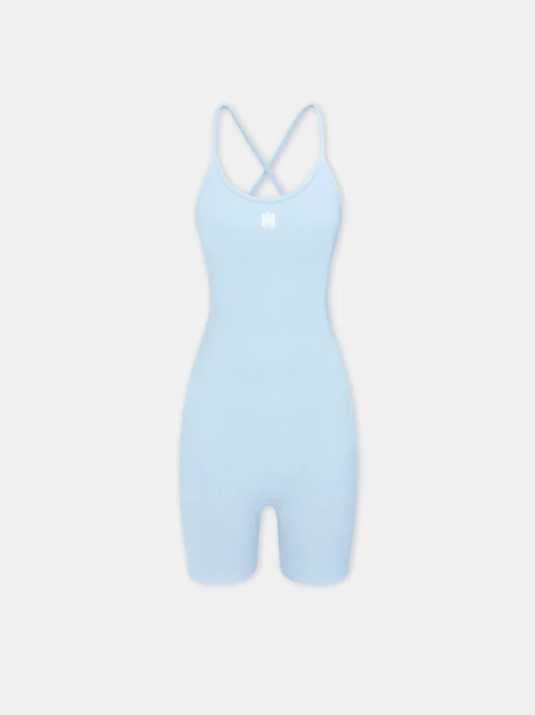 AMIRI Activewear>WOMEN'S MA RIBBED SEAMLESS ROMPER Cerulean