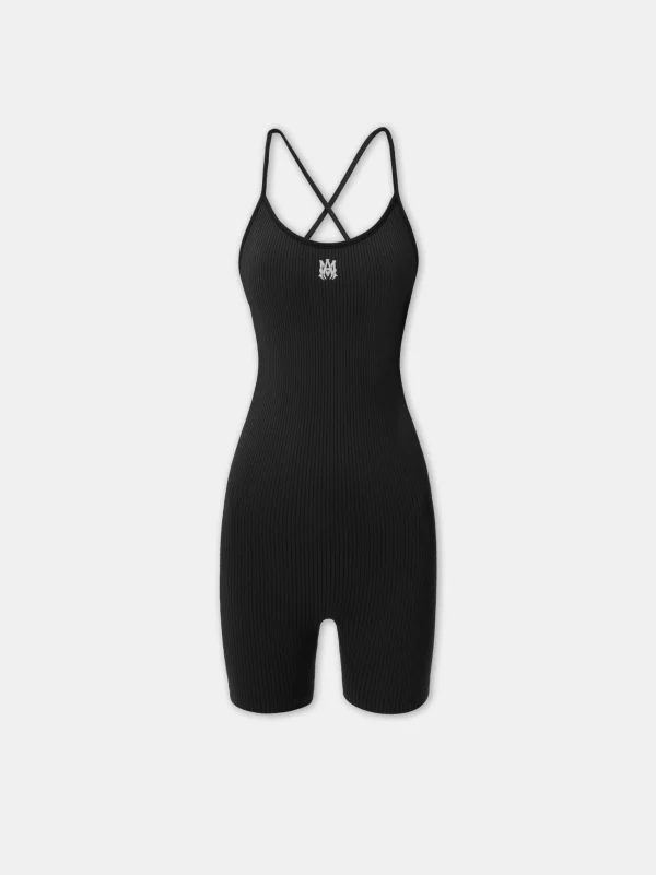 AMIRI Activewear>WOMEN'S MA RIBBED SEAMLESS ROMPER BLACK