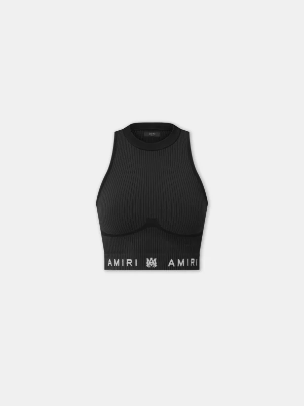 AMIRI Activewear>WOMEN'S MA RIBBED SEAMLESS TANK TOP BLACK