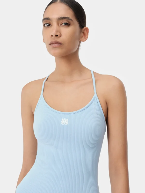 AMIRI Activewear>WOMEN'S MA RIBBED SEAMLESS ROMPER Cerulean