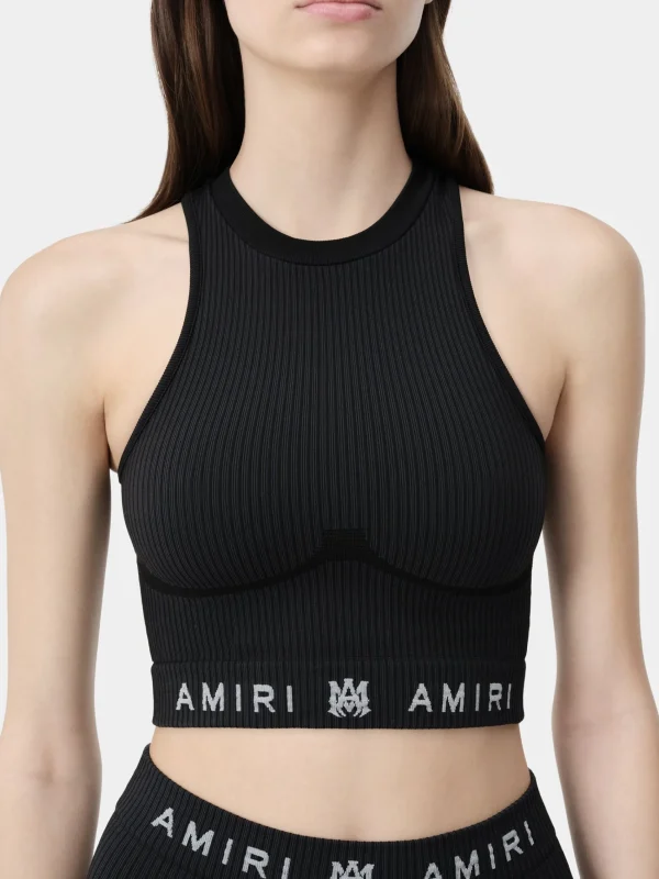 AMIRI Activewear>WOMEN'S MA RIBBED SEAMLESS TANK TOP BLACK