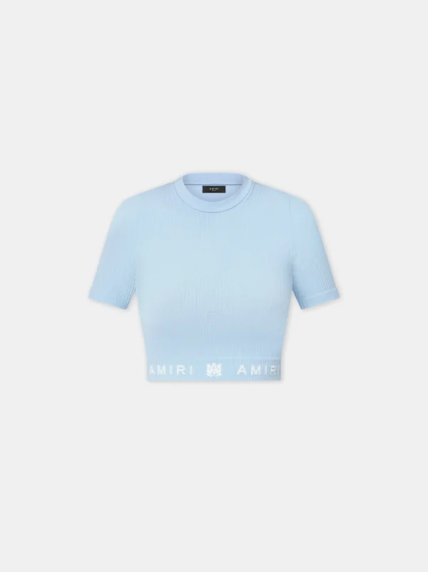 AMIRI Activewear>WOMEN'S MA RIBBED SEAMLESS S/S TOP Cerulean