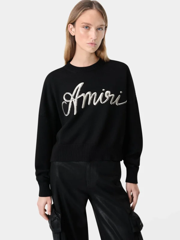 AMIRI Knitwear>WOMEN'S MA SWIRL CREW BLACK