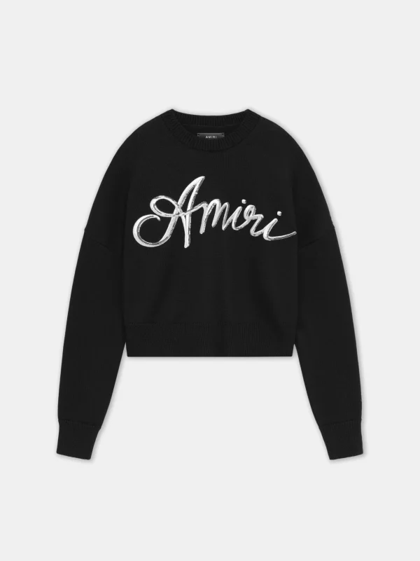 AMIRI Knitwear>WOMEN'S MA SWIRL CREW BLACK