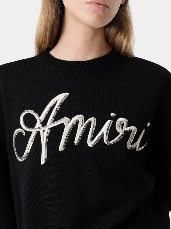 AMIRI Knitwear>WOMEN'S MA SWIRL CREW BLACK