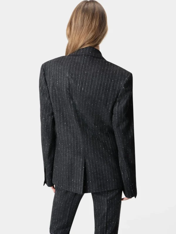 AMIRI Outerwear>WOMEN'S SEQUIN PINSTRIPE BLAZER Dark Grey