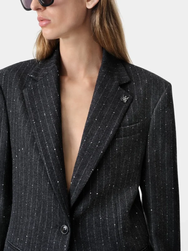 AMIRI Outerwear>WOMEN'S SEQUIN PINSTRIPE BLAZER Dark Grey