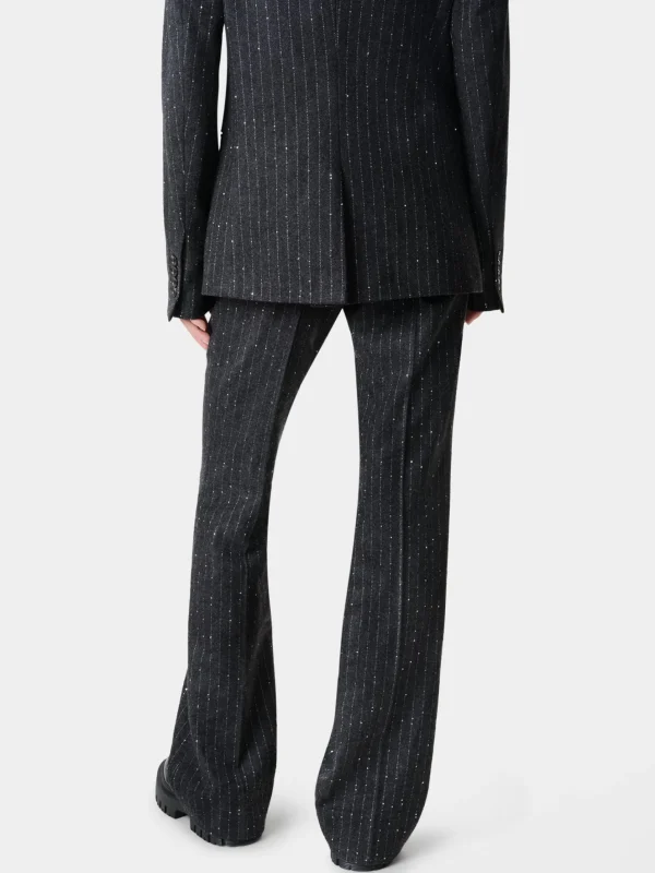 AMIRI Pants>WOMEN'S SEQUIN PINSTRIPE KICK FLARE Dark Grey