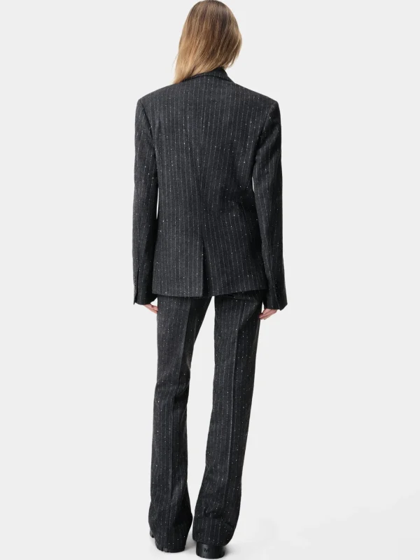 AMIRI Pants>WOMEN'S SEQUIN PINSTRIPE KICK FLARE Dark Grey